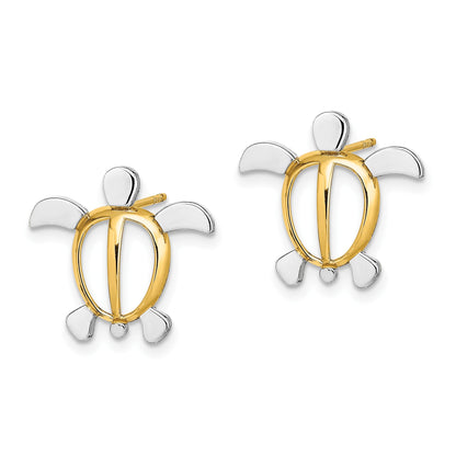 14K and White Rhodium Sea Turtle Post Earrings
