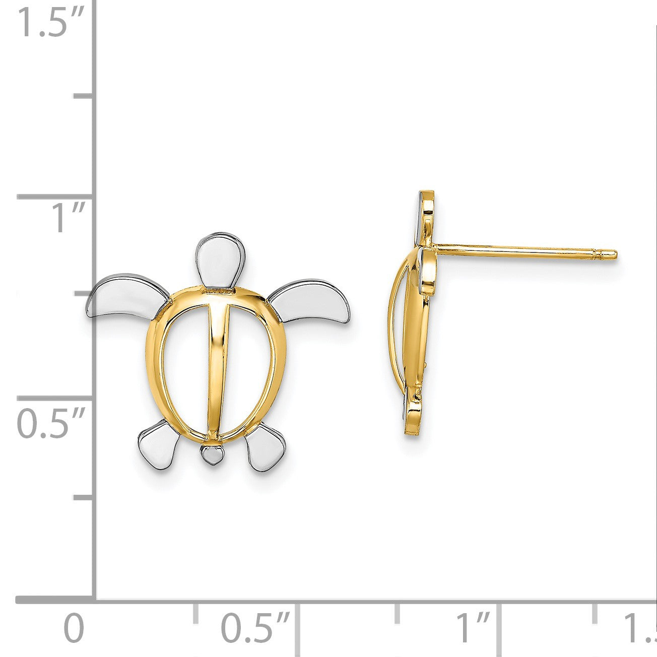 14K and White Rhodium Sea Turtle Post Earrings