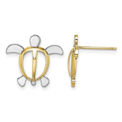 14K and White Rhodium Sea Turtle Post Earrings