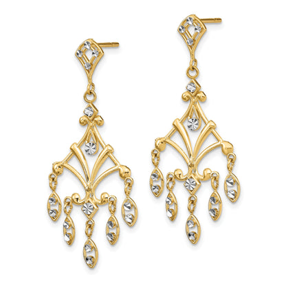 14K and White Rhodium Diamond-cut Chandelier-Style Dangle Post Earrings