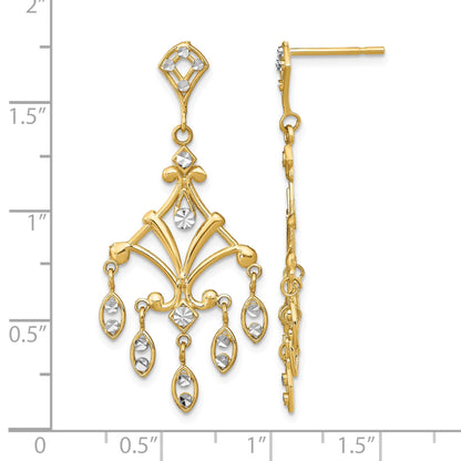 14K and White Rhodium Diamond-cut Chandelier-Style Dangle Post Earrings