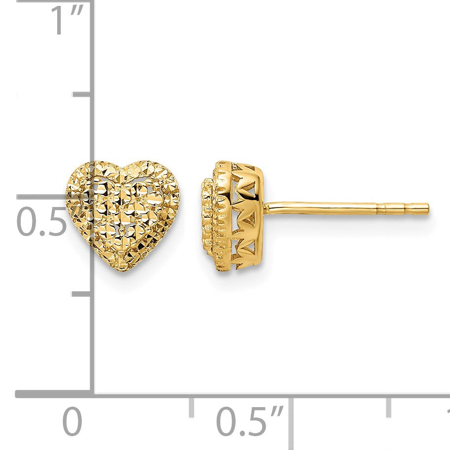 14k Polished Diamond-cut Heart Post Earrings