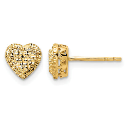14k Polished Diamond-cut Heart Post Earrings