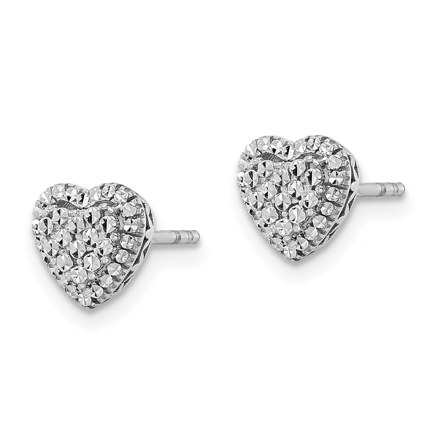 14k White Gold Polished Diamond-cut Heart Post Earrings
