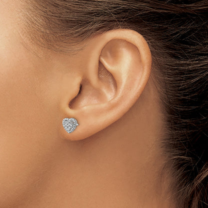 14k White Gold Polished Diamond-cut Heart Post Earrings
