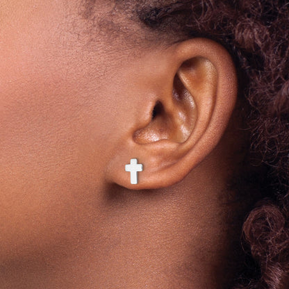 14k White Gold Polished Cross Post Earrings