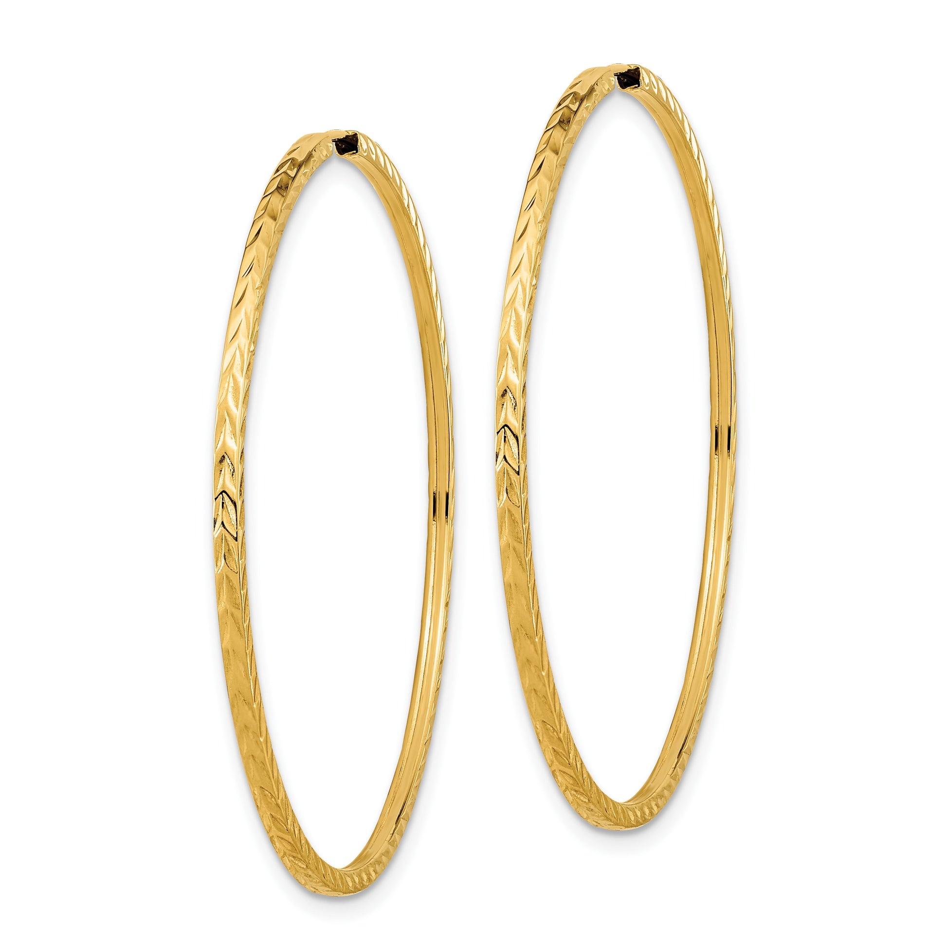14k 1.35x45mm Diamond-cut Square-Tube Endless Hoop Earrings