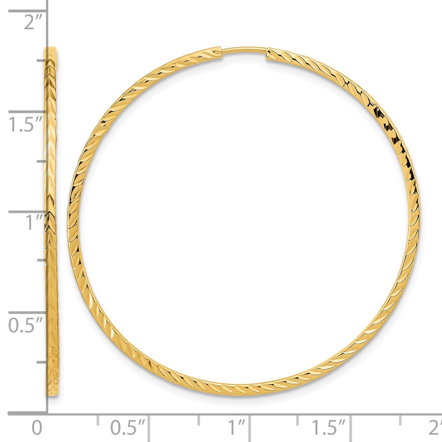 14k 1.35x45mm Diamond-cut Square-Tube Endless Hoop Earrings