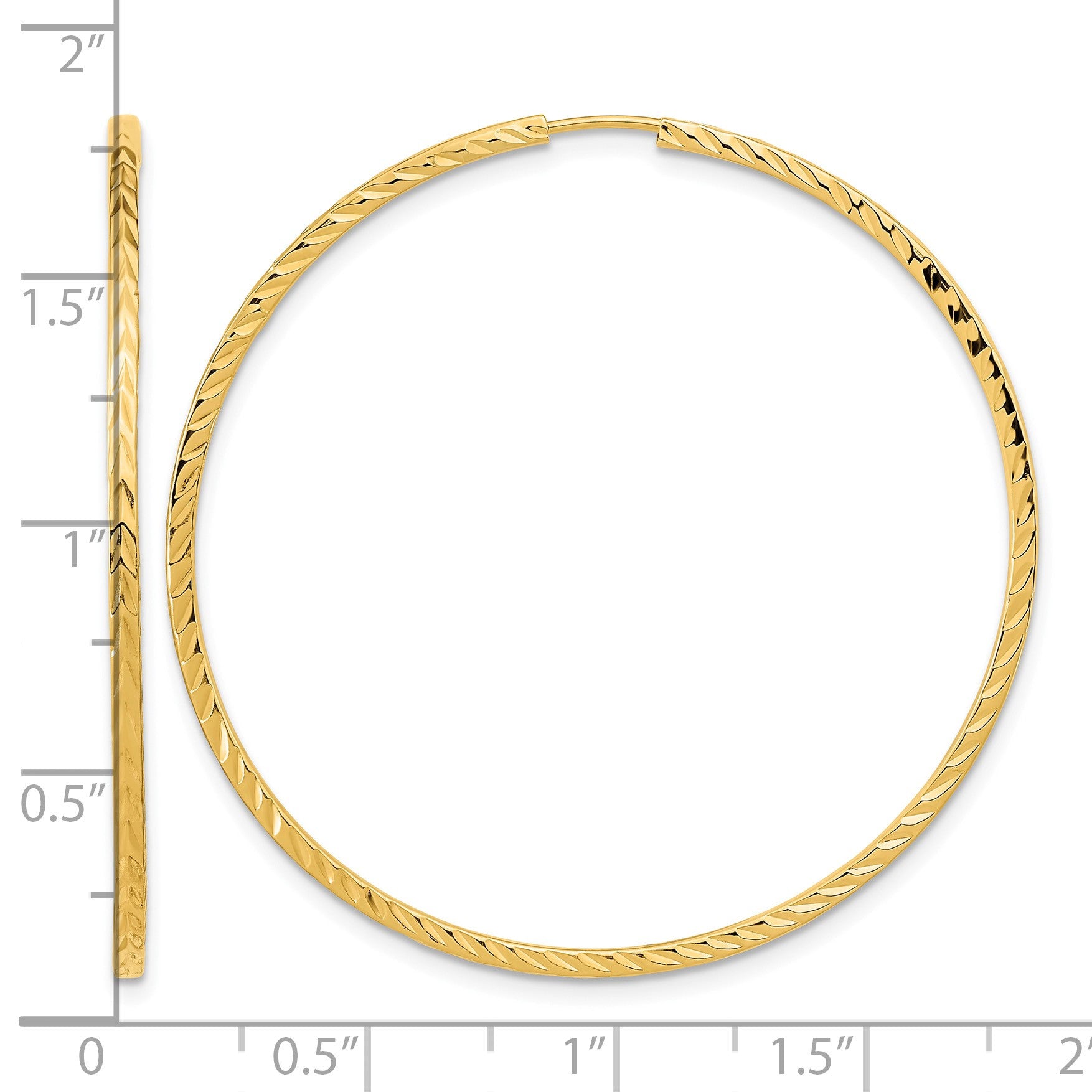 14k 1.35x45mm Diamond-cut Square-Tube Endless Hoop Earrings