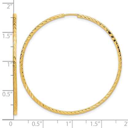 14k 1.35x45mm Diamond-cut Square-Tube Endless Hoop Earrings