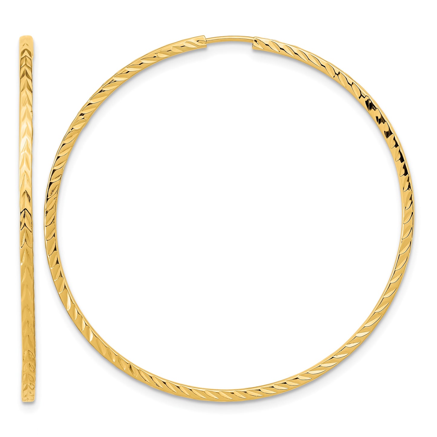 14k 1.35x45mm Diamond-cut Square-Tube Endless Hoop Earrings