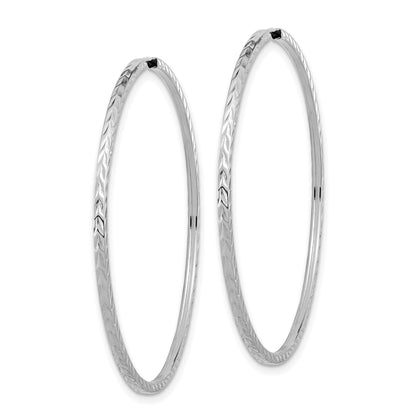 14k White Gold 1.35x45mm Diamond-cut Square-Tube Endless Hoop Earrings