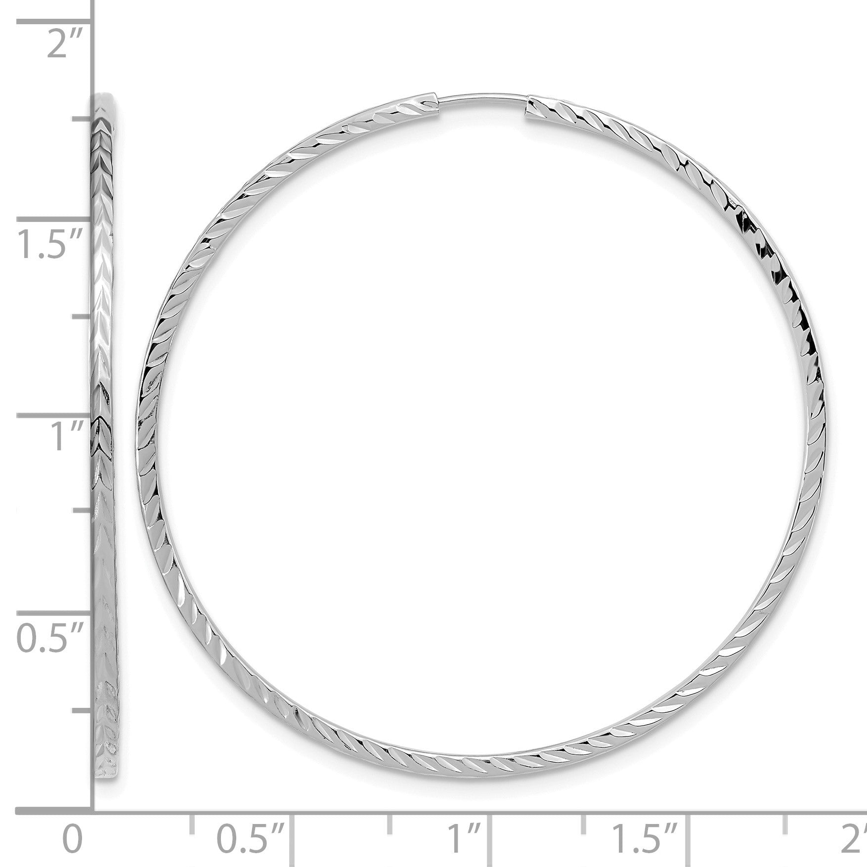 14k White Gold 1.35x45mm Diamond-cut Square-Tube Endless Hoop Earrings