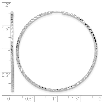 14k White Gold 1.35x45mm Diamond-cut Square-Tube Endless Hoop Earrings