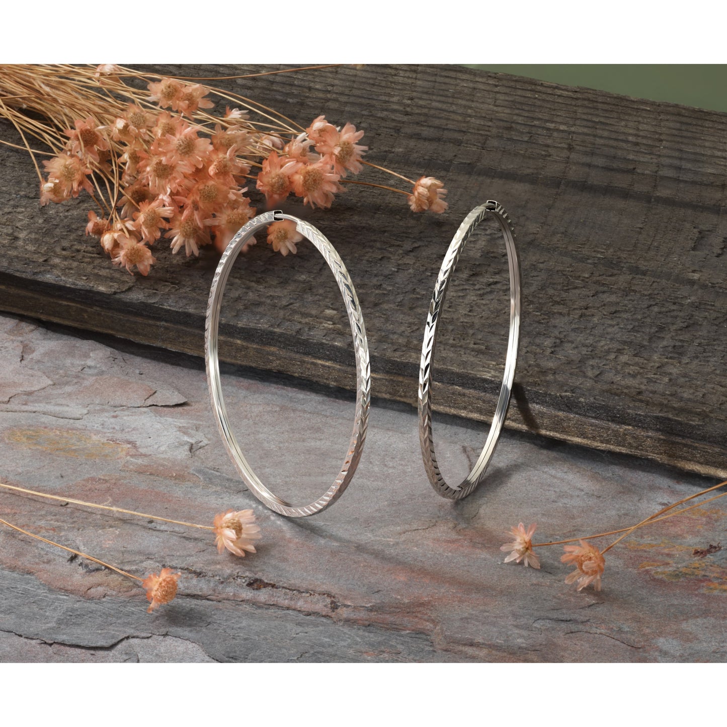 14k White Gold 1.35x45mm Diamond-cut Square-Tube Endless Hoop Earrings