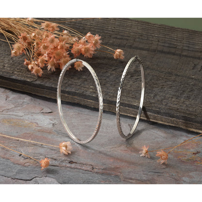 14k White Gold 1.35x45mm Diamond-cut Square-Tube Endless Hoop Earrings