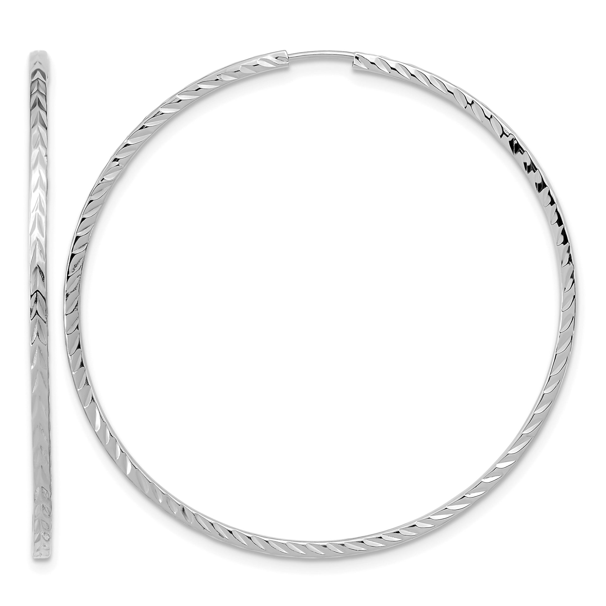 14k White Gold 1.35x45mm Diamond-cut Square-Tube Endless Hoop Earrings
