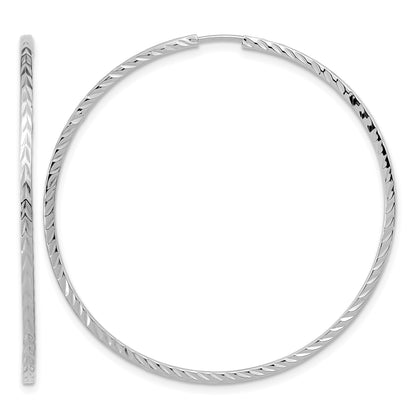 14k White Gold 1.35x45mm Diamond-cut Square-Tube Endless Hoop Earrings