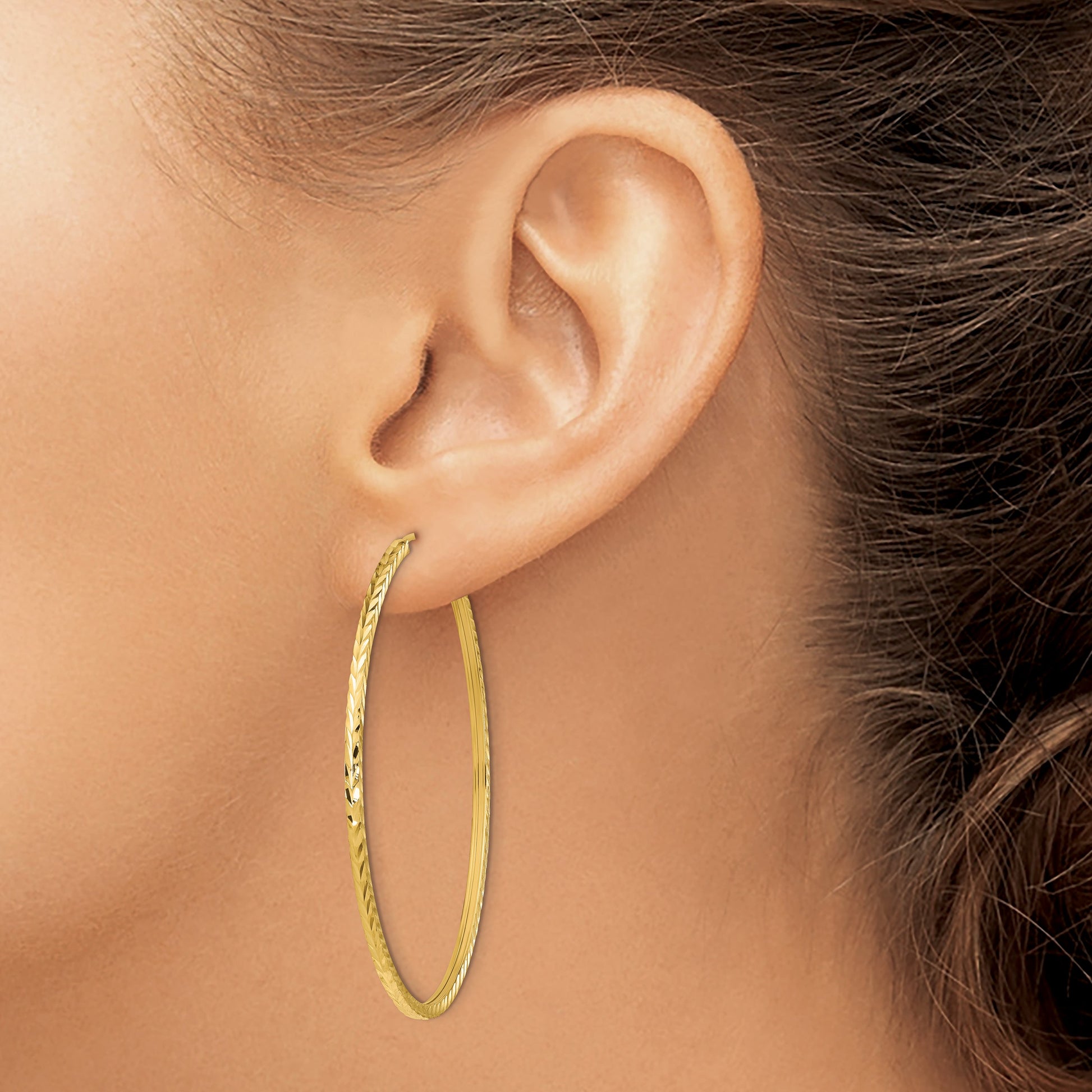 14k 1.35x50mm Diamond-cut Square-Tube Endless Hoop Earrings