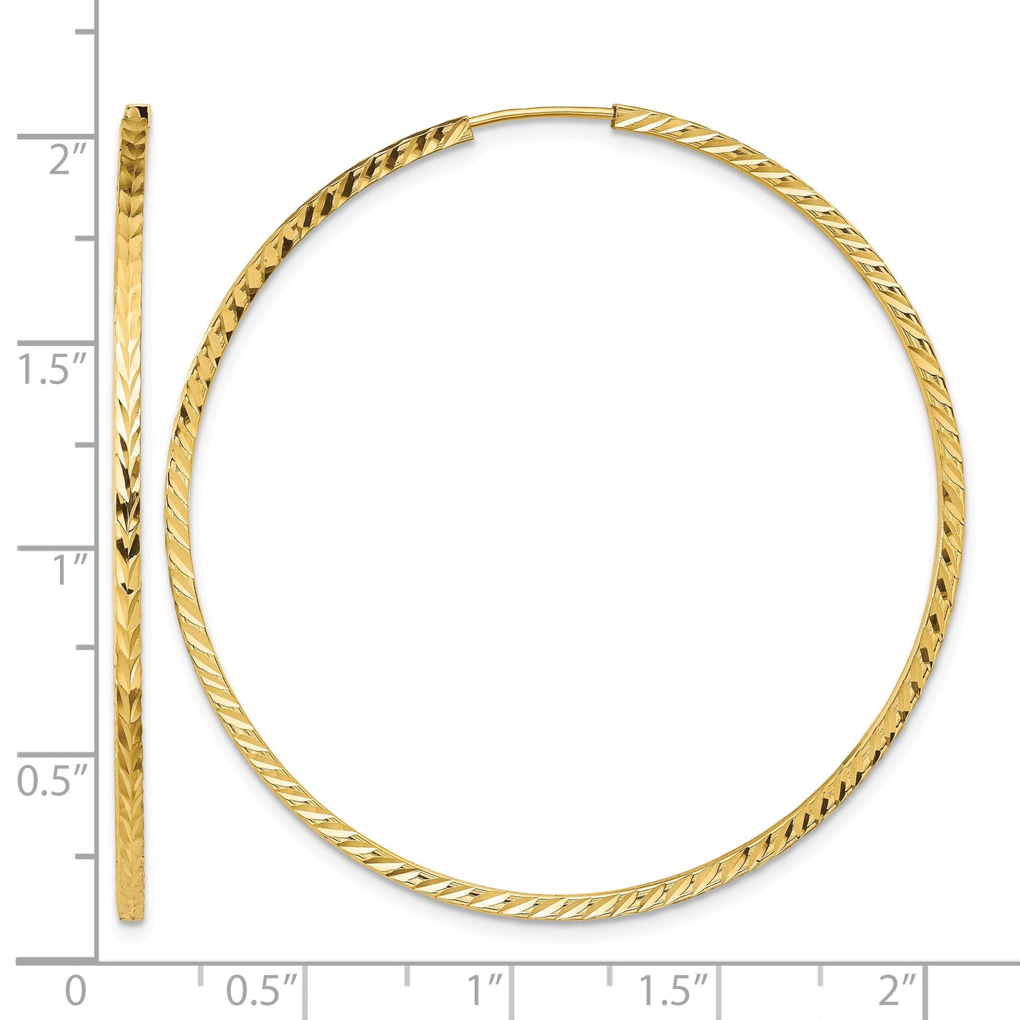 14k 1.35x50mm Diamond-cut Square-Tube Endless Hoop Earrings