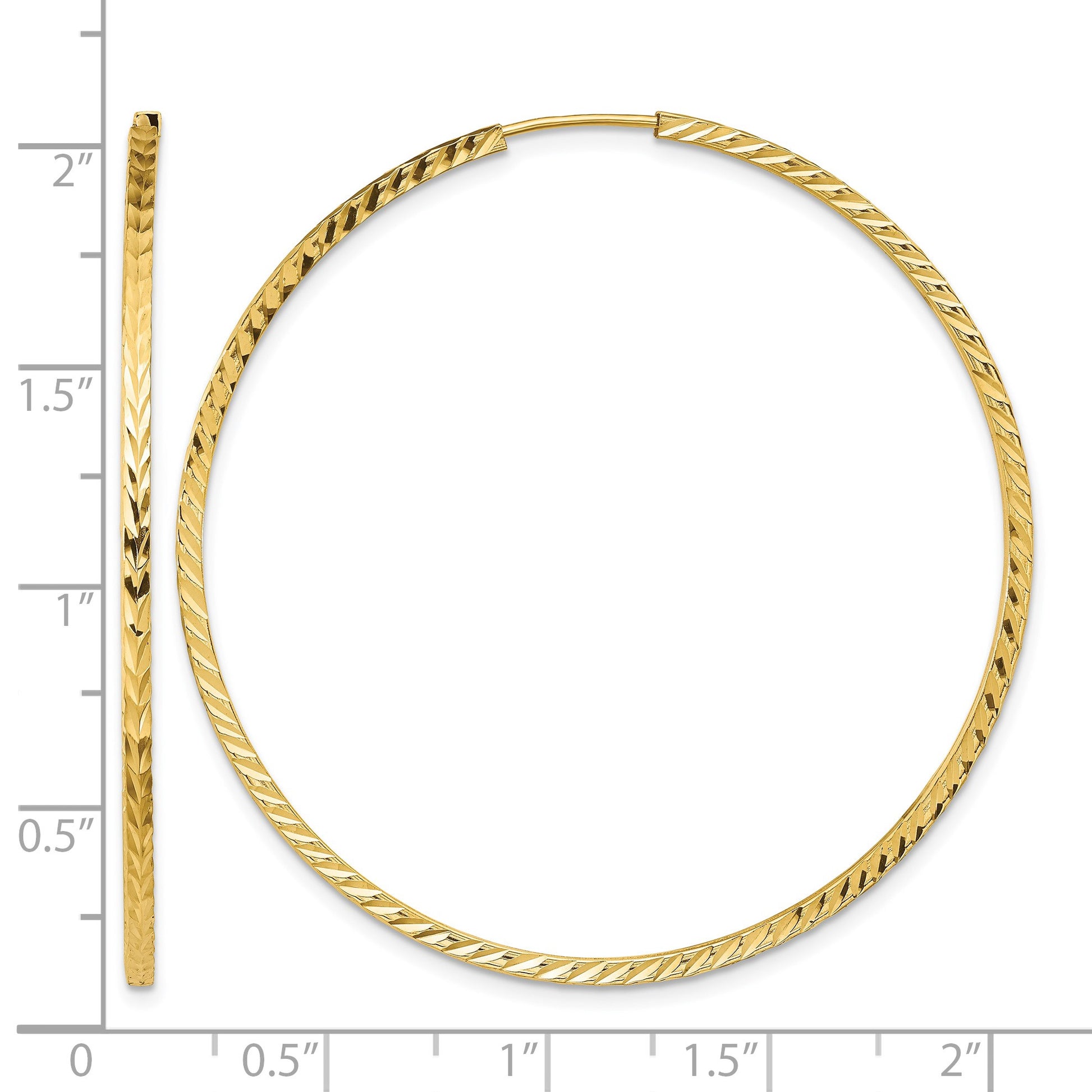 14k 1.35x50mm Diamond-cut Square-Tube Endless Hoop Earrings