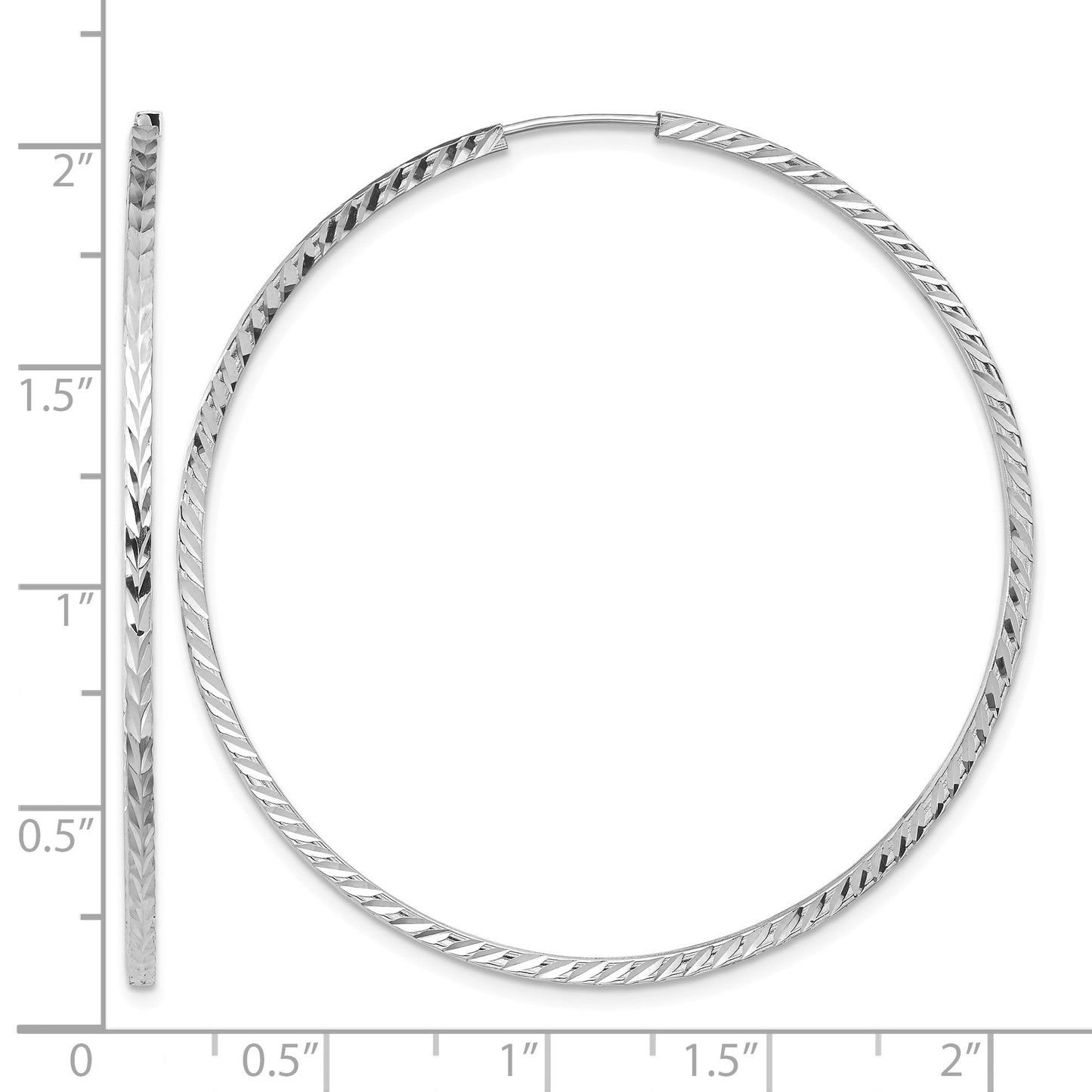 14k White Gold 1.35x50mm Diamond-cut Square-Tube Endless Hoop Earrings