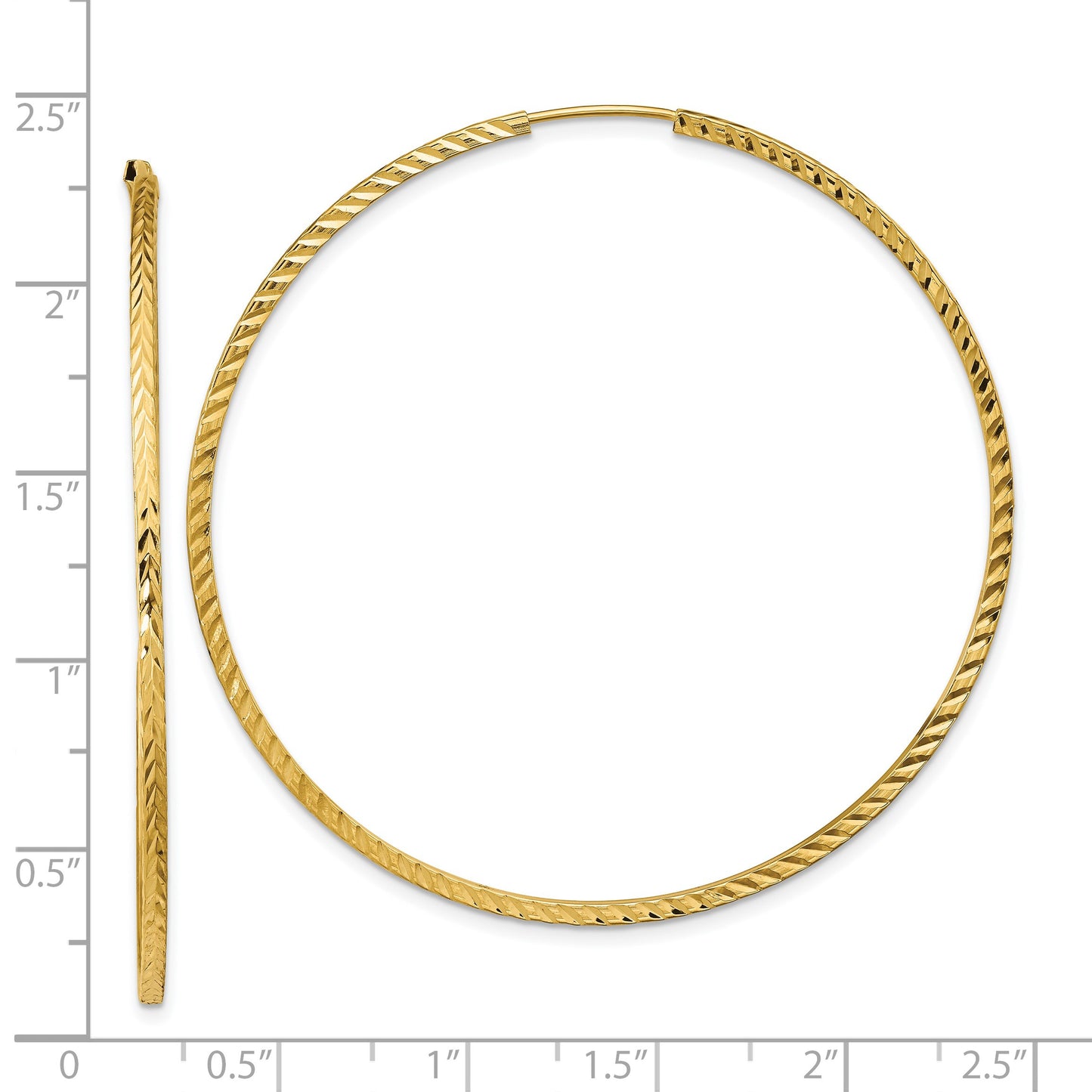 14k 1.35x55mm Diamond-cut Square-Tube Endless Hoop Earrings