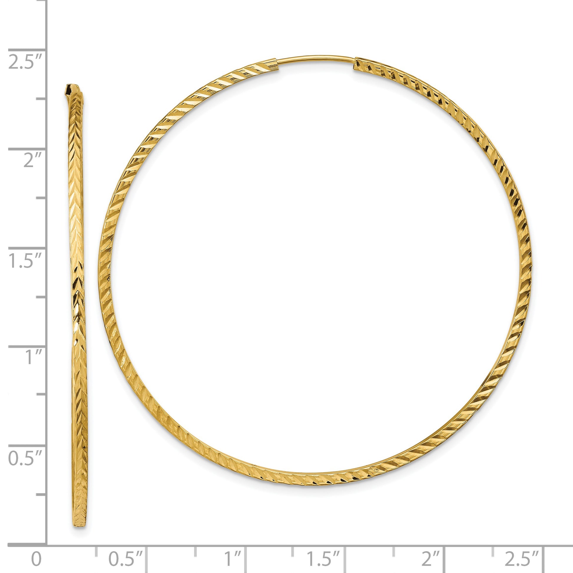14k 1.35x55mm Diamond-cut Square-Tube Endless Hoop Earrings