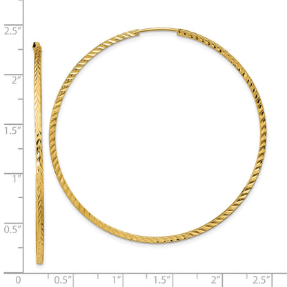 14k 1.35x55mm Diamond-cut Square-Tube Endless Hoop Earrings
