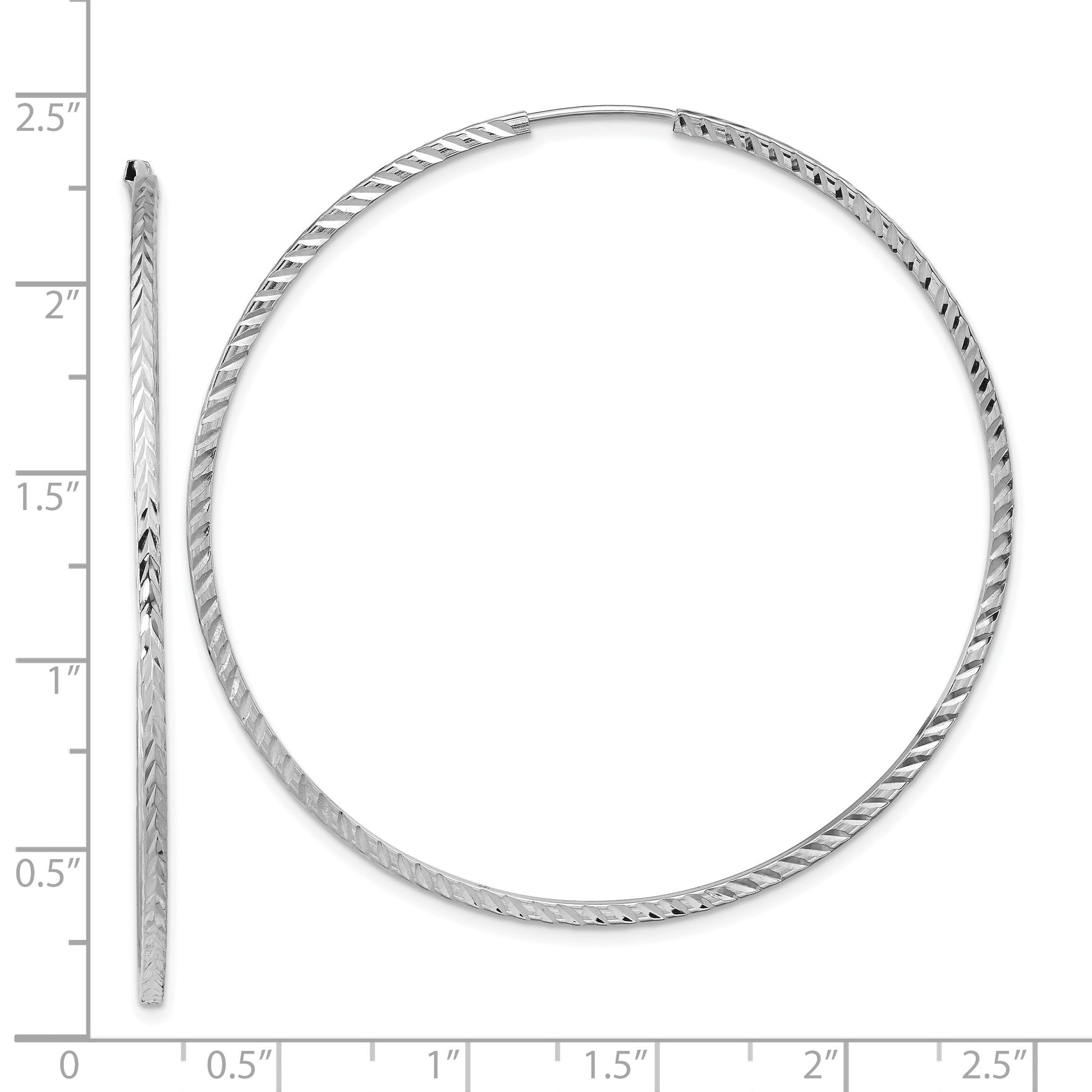 14k White Gold 1.35x55mm Diamond-cut Square-Tube Endless Hoop Earrings