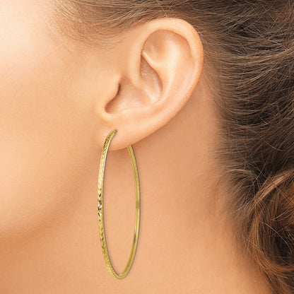 14k 1.35x60mm Diamond-cut Square-Tube Endless Hoop Earrings