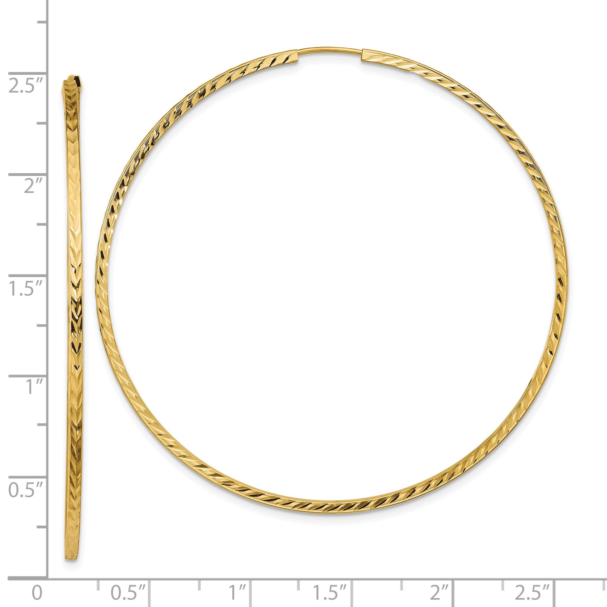 14k 1.35x60mm Diamond-cut Square-Tube Endless Hoop Earrings