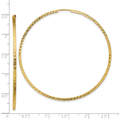 14k 1.35x60mm Diamond-cut Square-Tube Endless Hoop Earrings