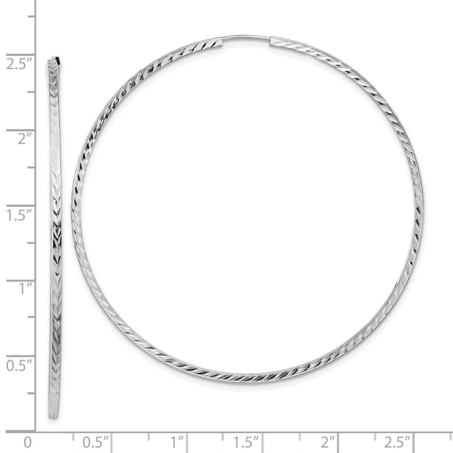 14k White Gold 1.35x60mm Diamond-cut Square-Tube Endless Hoop Earrings