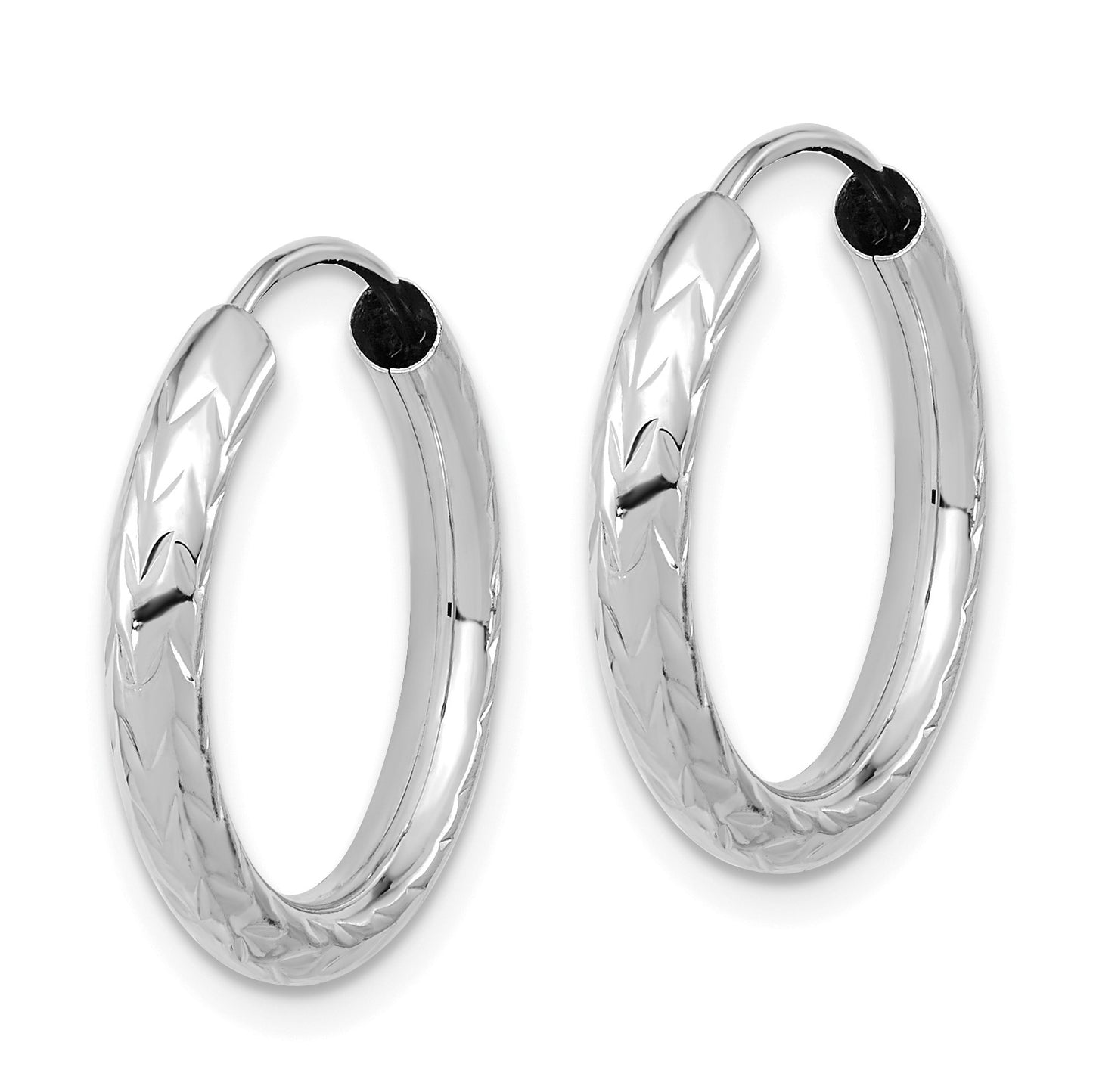 14k White Gold 3.00x20mm Polished Diamond-cut Endless Tube Hoop Earrings