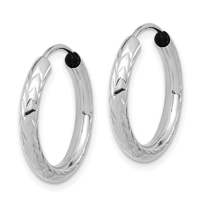 14k White Gold 3.00x20mm Polished Diamond-cut Endless Tube Hoop Earrings