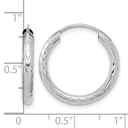 14k White Gold 3.00x20mm Polished Diamond-cut Endless Tube Hoop Earrings
