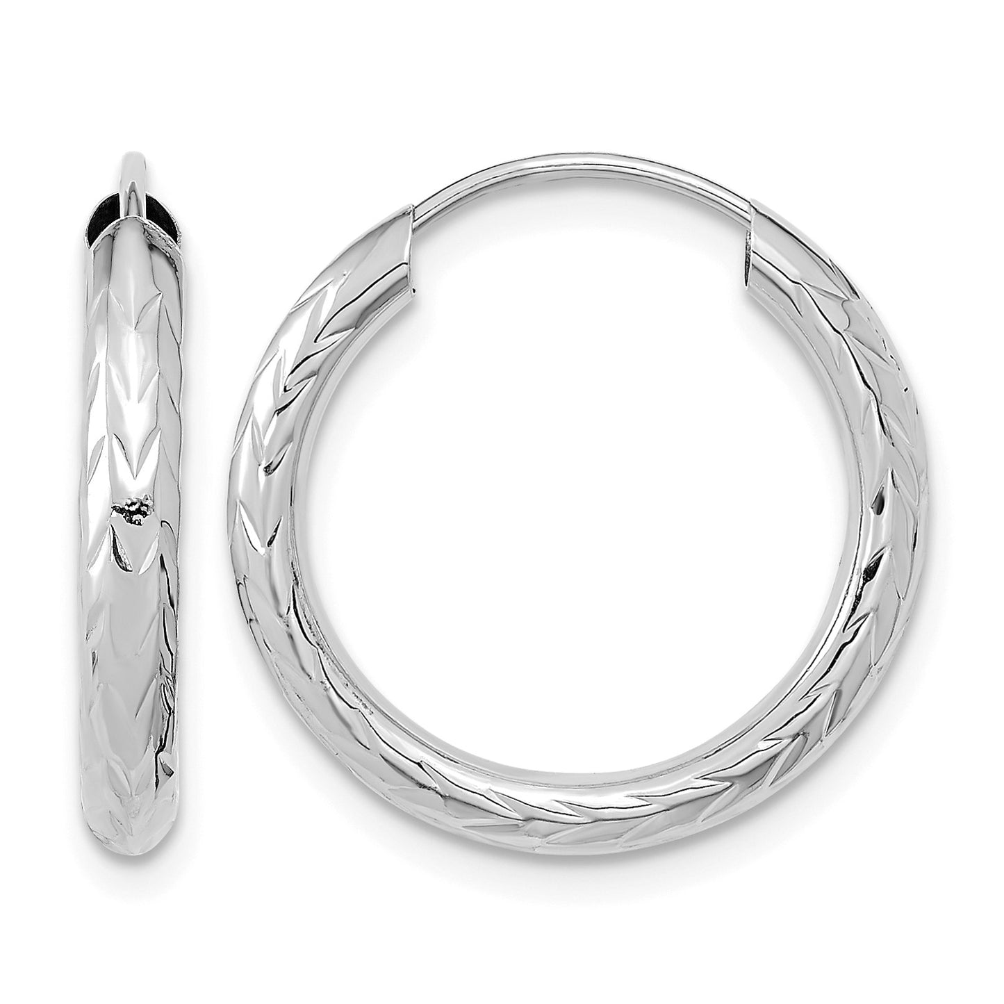 14k White Gold 3.00x20mm Polished Diamond-cut Endless Tube Hoop Earrings