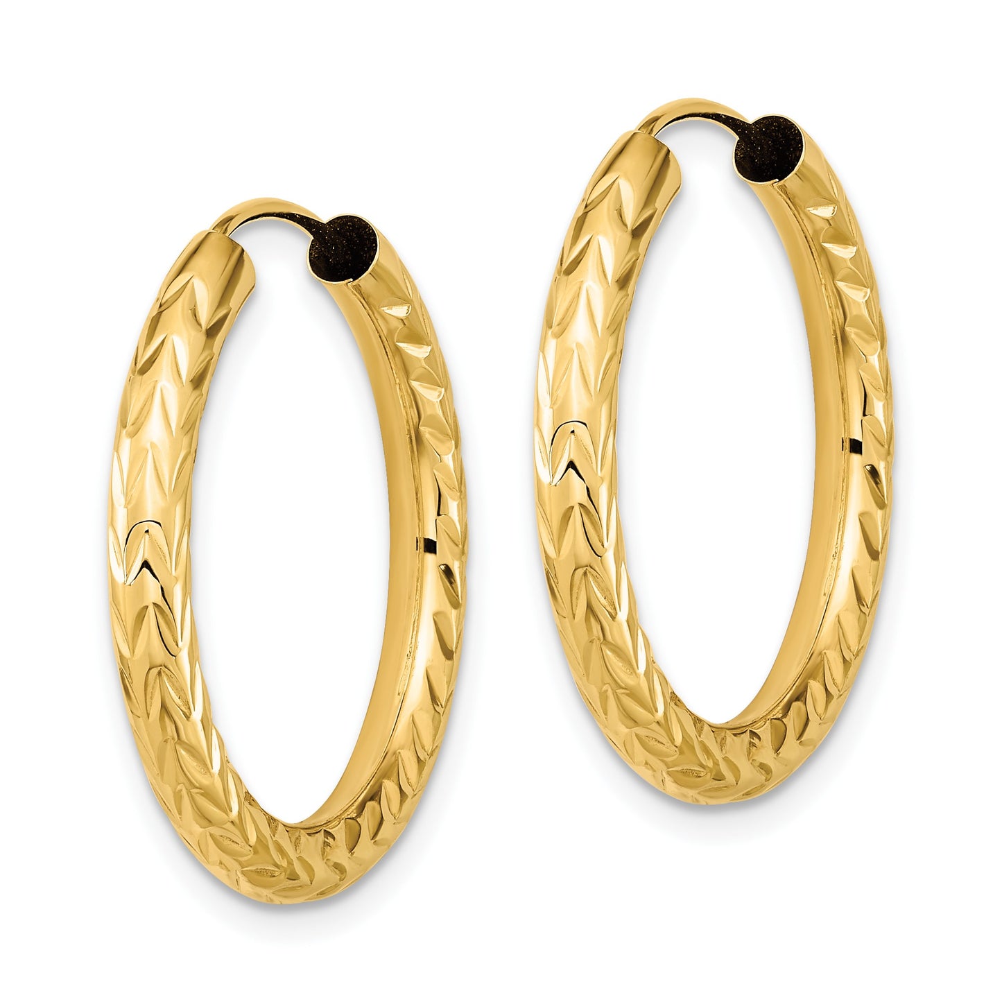 14k 3.00x25mm Polished Diamond-cut Endless Tube Hoop Earrings