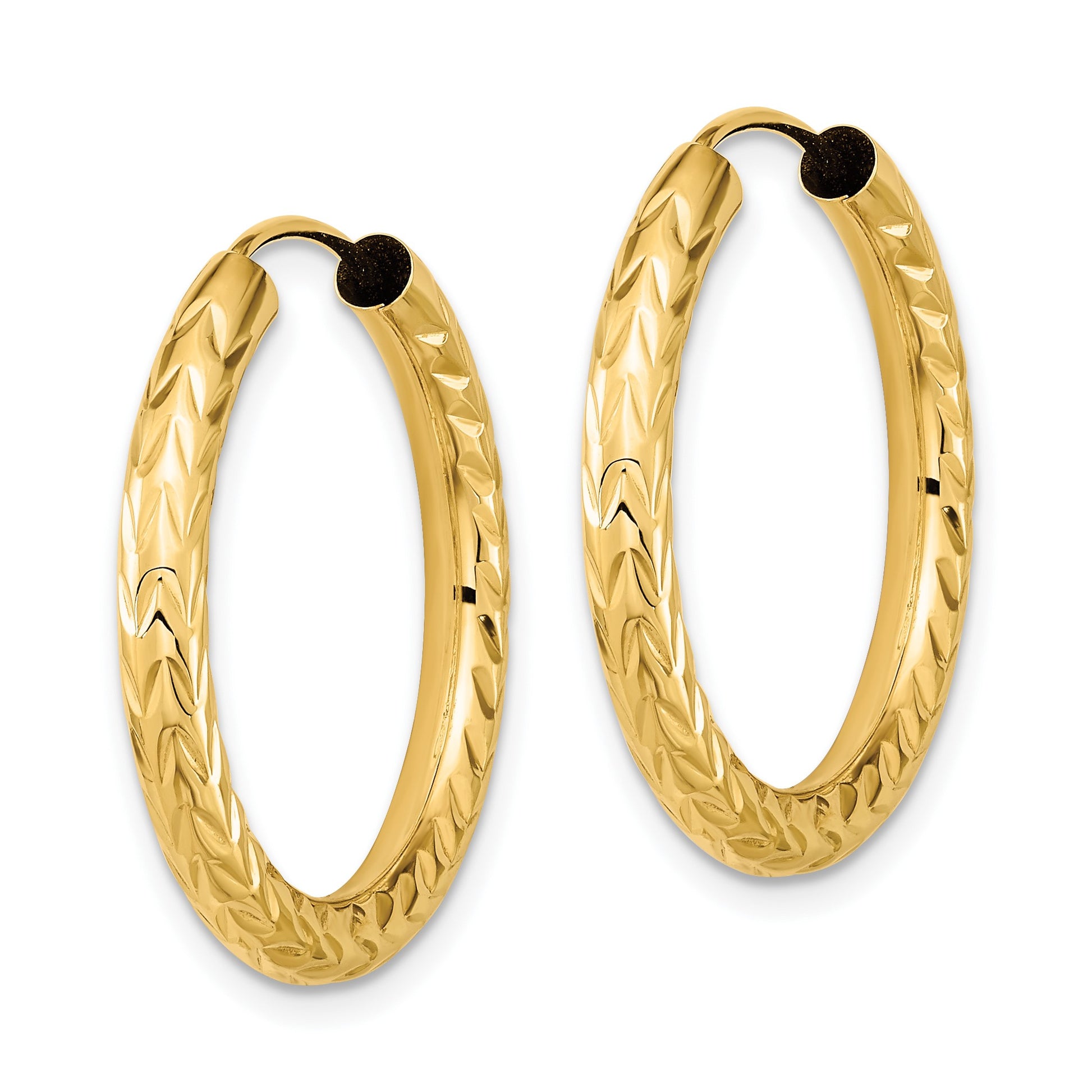 14k 3.00x25mm Polished Diamond-cut Endless Tube Hoop Earrings