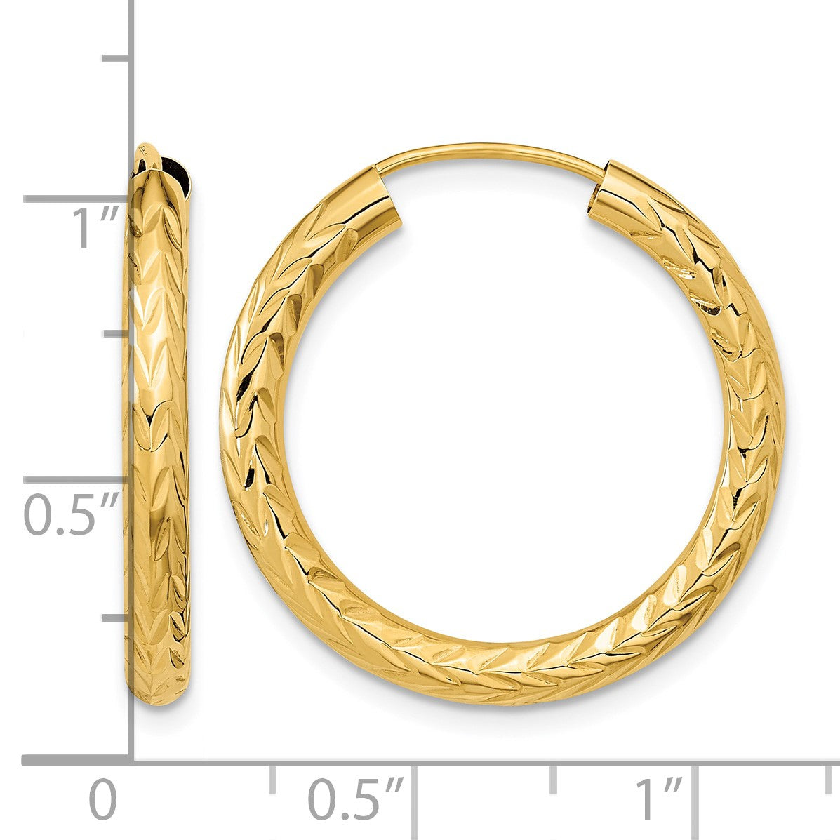 14k 3.00x25mm Polished Diamond-cut Endless Tube Hoop Earrings
