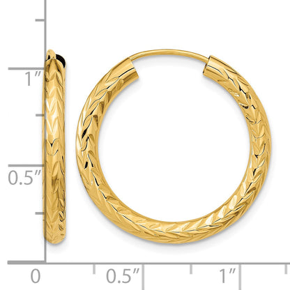 14k 3.00x25mm Polished Diamond-cut Endless Tube Hoop Earrings