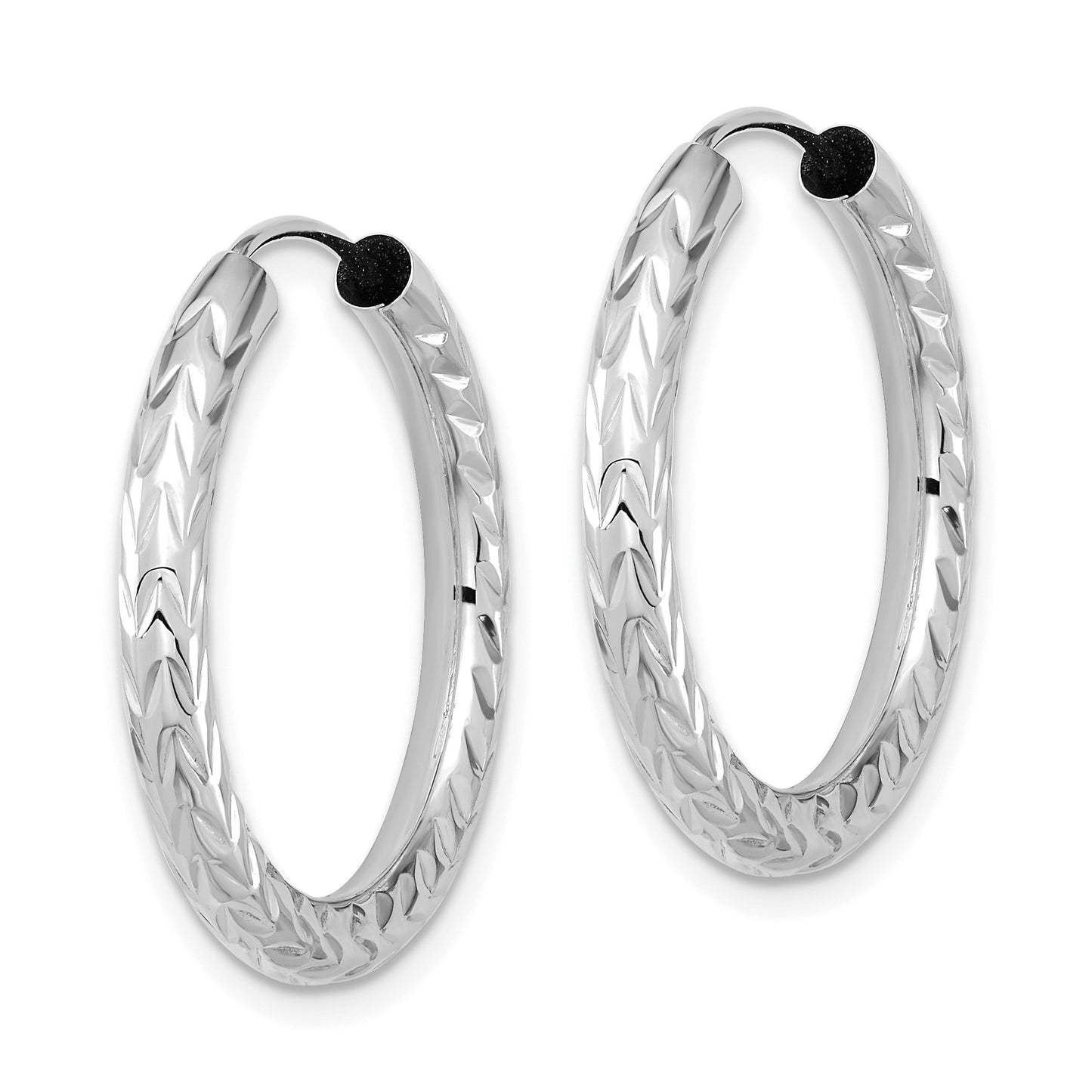 14k White Gold 3.00x25mm Polished Diamond-cut Endless Tube Hoop Earrings
