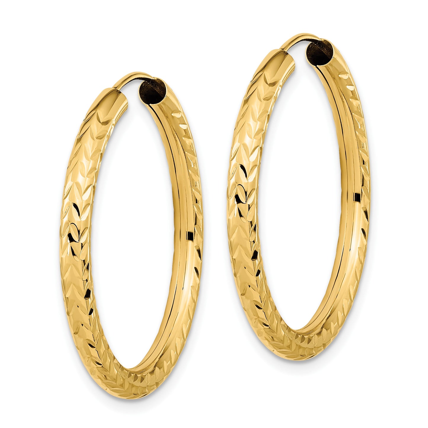 14k 3.00x30mm Polished Diamond-cut Endless Tube Hoop Earrings