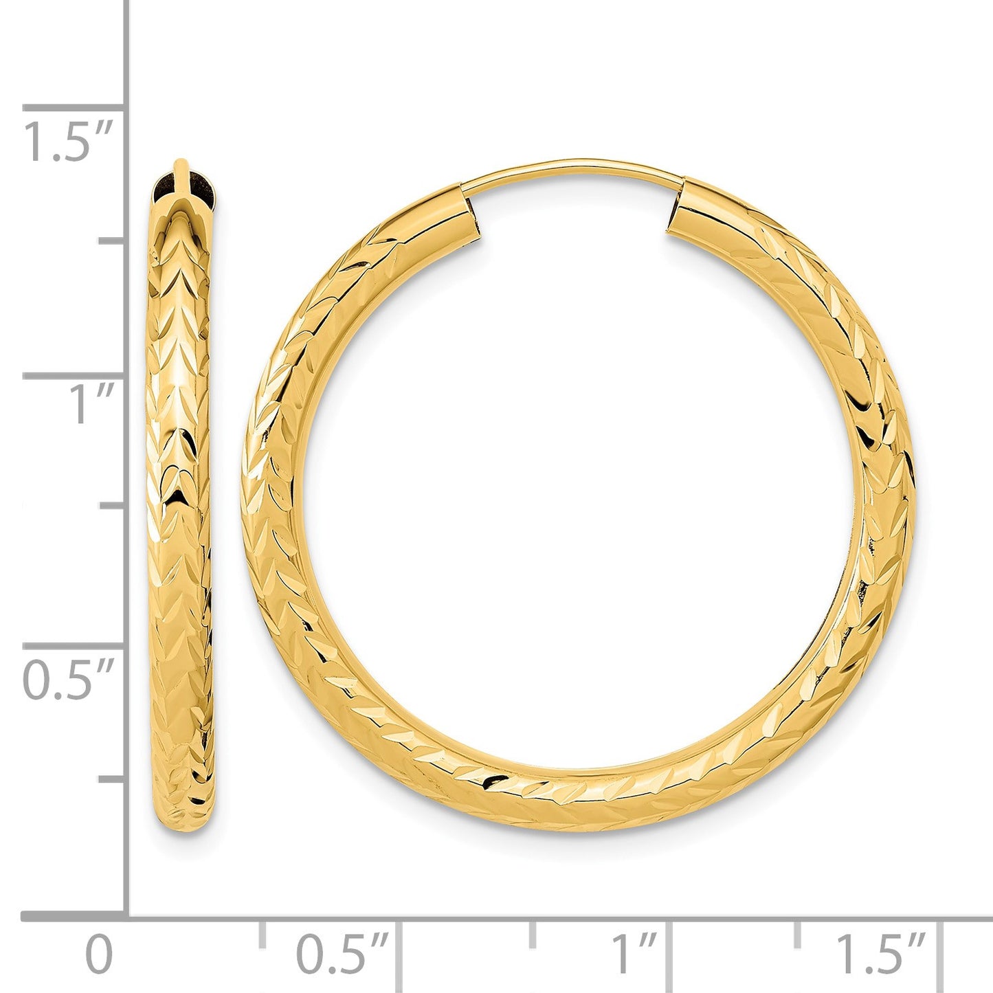 14k 3.00x30mm Polished Diamond-cut Endless Tube Hoop Earrings