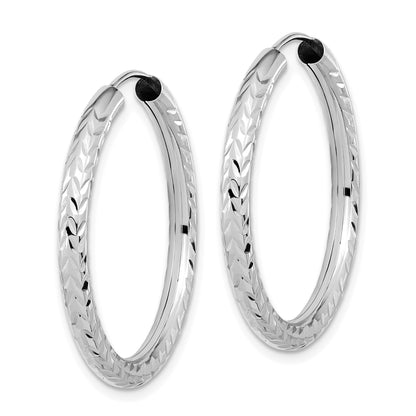 14k White Gold 3.00x30mm Polished Diamond-cut Endless Tube Hoop Earrings