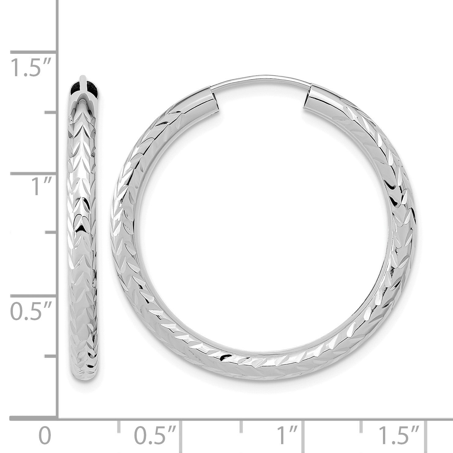 14k White Gold 3.00x30mm Polished Diamond-cut Endless Tube Hoop Earrings