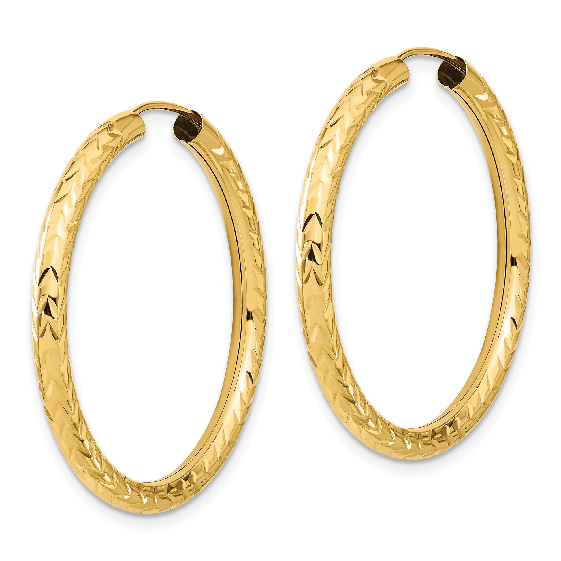 14k 3.00x35mm Polished Diamond-cut Endless Tube Hoop Earrings