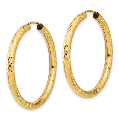 14k 3.00x35mm Polished Diamond-cut Endless Tube Hoop Earrings