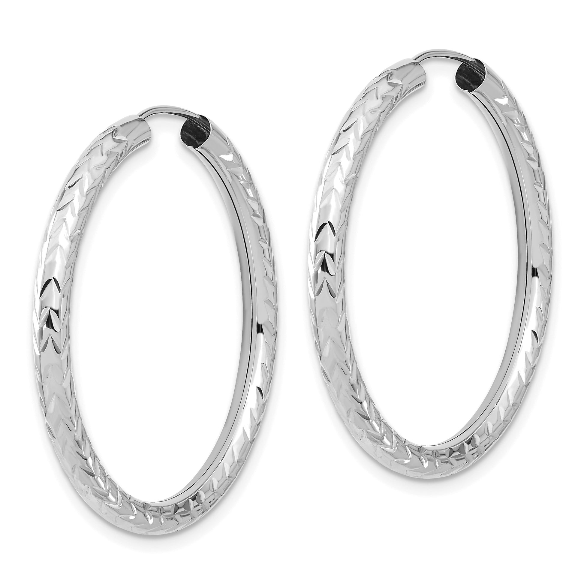 14k White Gold 3.00x35mm Polished Diamond-cut Endless Tube Hoop Earrings